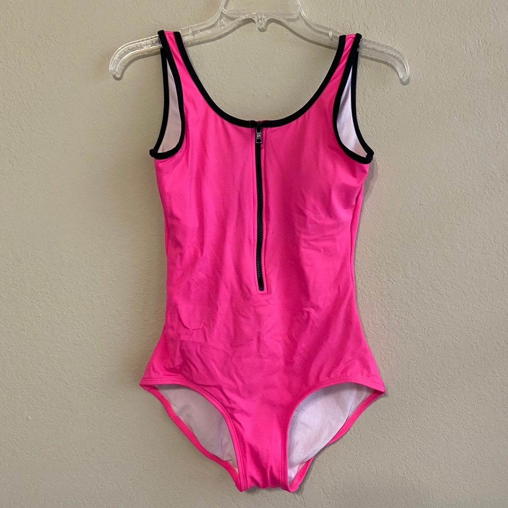 Pink zip-up one-piece swimsuit!